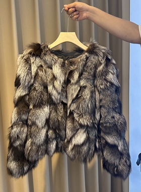 33-Furs银狐狐狸毛皮草外套女秋冬圆领爆款毛毛大衣