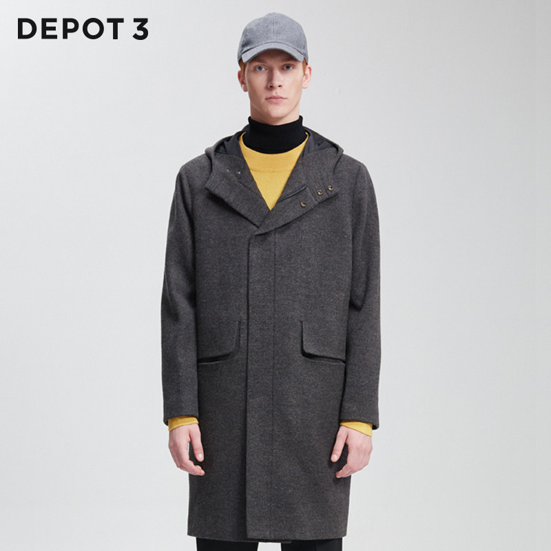 depot3 男装大衣 原创设计品牌 针织羊毛轻量中长连帽大衣