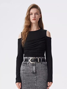 IROGirls女装25秋款法式轻奢性感露肩小众褶皱设计短款针织上衣女