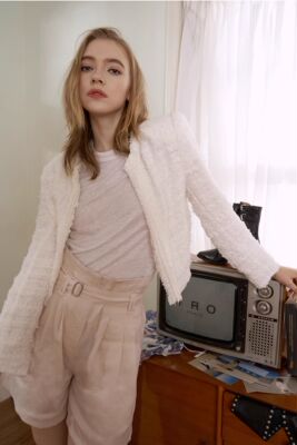 IROGirls女装26春款圆领垫肩小香风花呢短外套开衫上衣女简约通勤