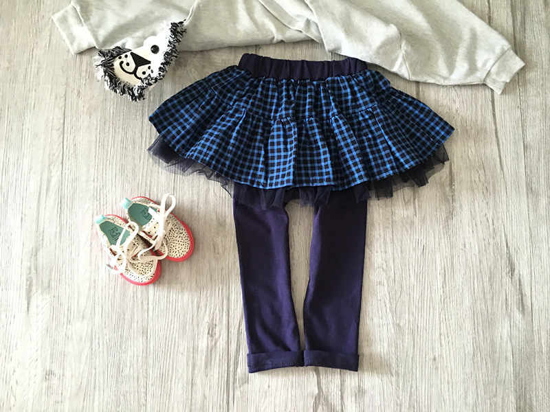 女宝宝春秋原单儿童女童 经典蓝格子 裙裤长裤打底裤亏本清仓