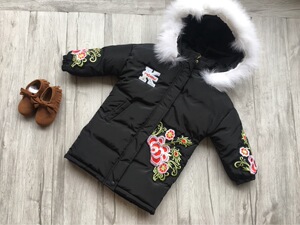 品牌童装女童中童中长款加厚绣花真毛领棉衣亏本清仓