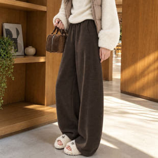 美拉德棕咖色弯刀裤女秋冬季垂坠感软糯休闲裤小个子羊毛呢阔腿裤