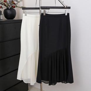 菲媛气质优雅拼接包臀鱼尾裙女 时尚 百搭纯色修身 半身裙 春夏新款