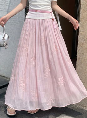 苗条气质优雅复古气质流光纱缎面美女春夏新款时尚百搭半身裙子