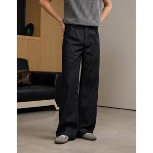 子 百搭休闲长裤 防褪色亚麻肌理感刺绣牛仔裤 直筒男2026春季