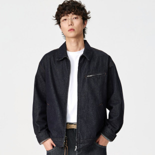 男宽松工装 新款 休闲夹克 复古翻领潮牌牛仔外套2026春秋季 美式