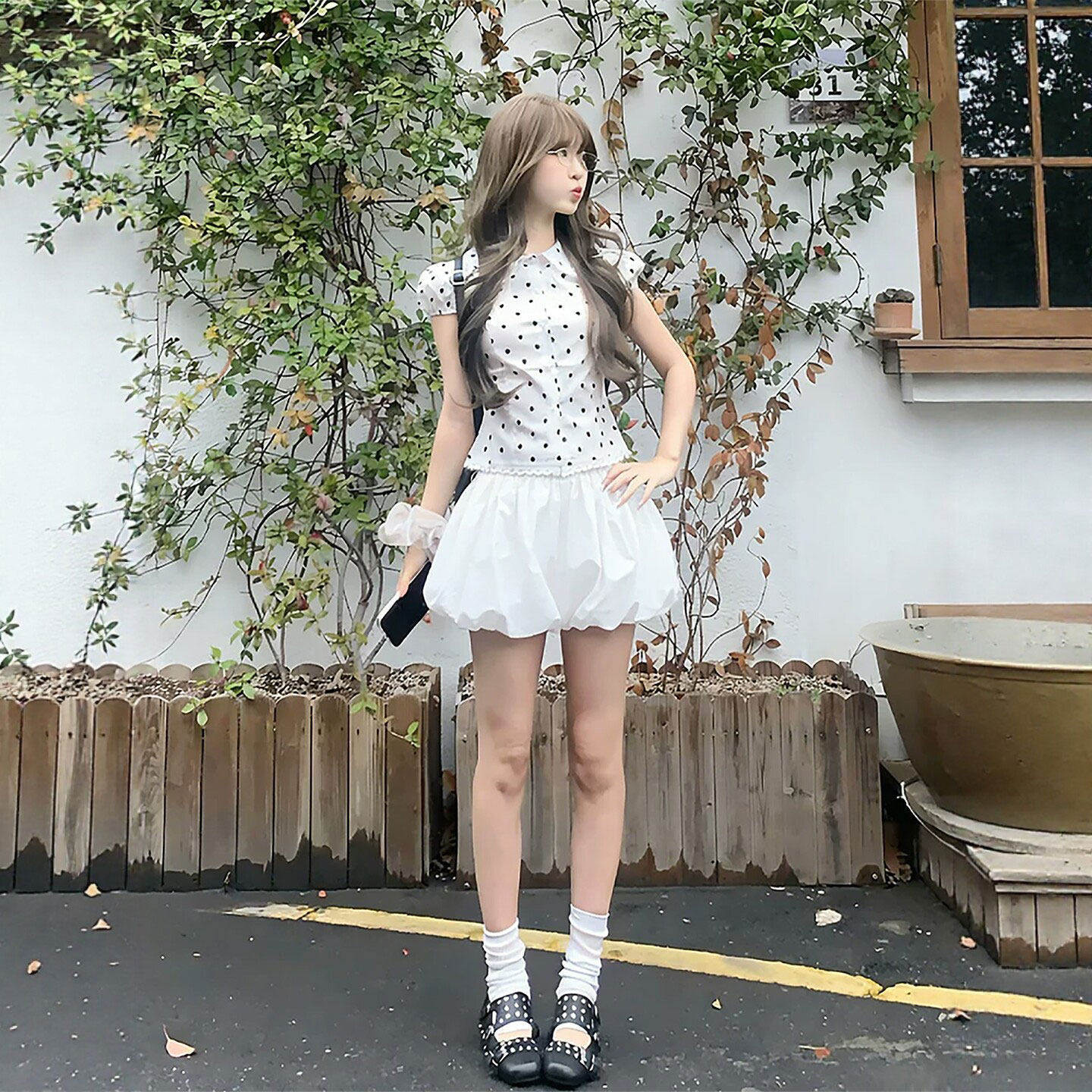 白色花苞裙裤女2026新款夏小个子裙子a字高腰半身裙蓬蓬百褶短裙