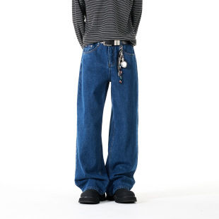 宽松直筒原牛长裤 ANSWER 男士 街头复古靛蓝牛仔裤 K398 ME潮流美式