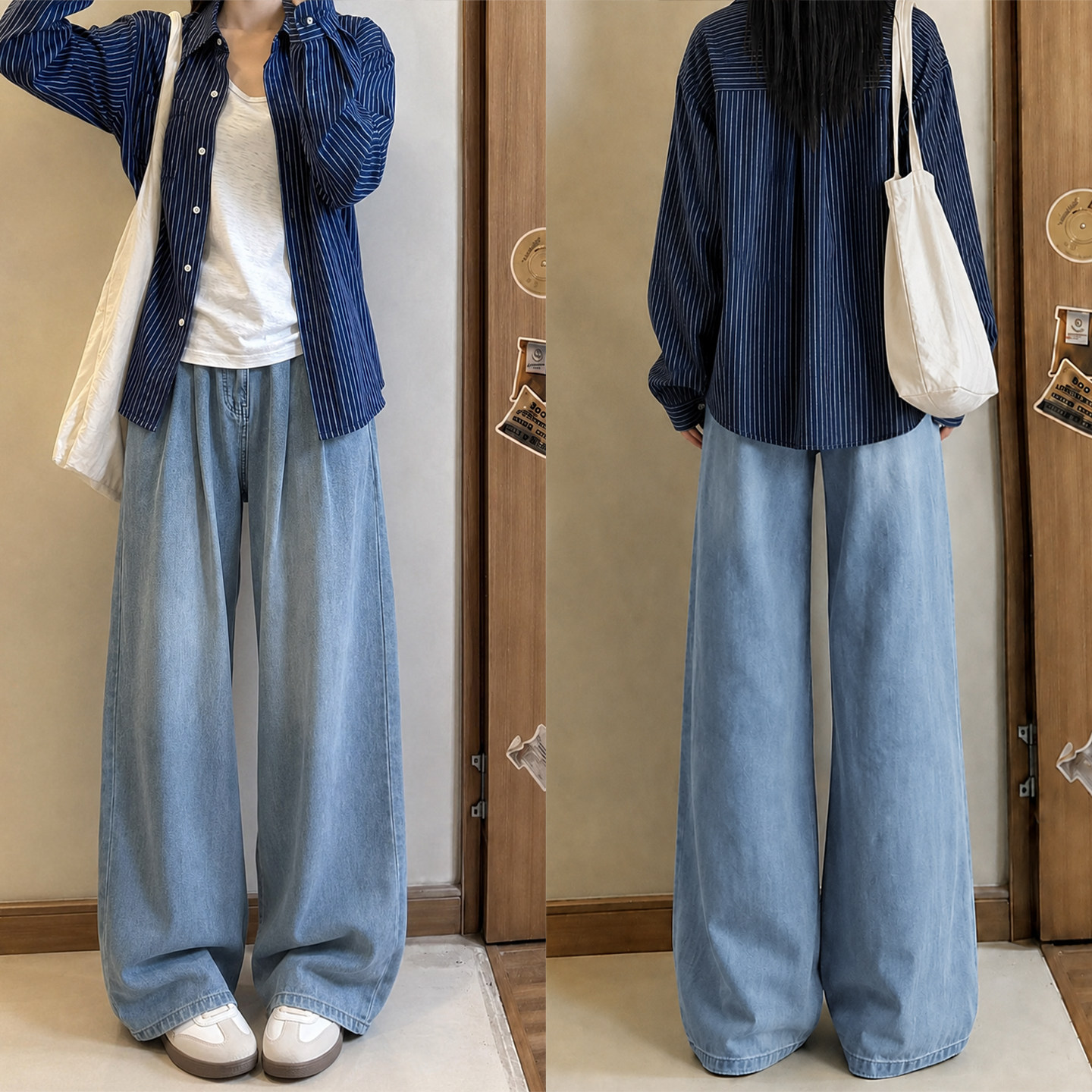 蓝色直筒牛仔裤女2026新款秋季胖mm大码宽松显瘦小个子窄版阔腿裤