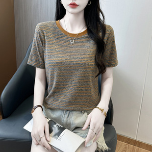 2025年半袖 205 上衣 夏季 打底衫 条纹t恤圆领宽松短袖 女装