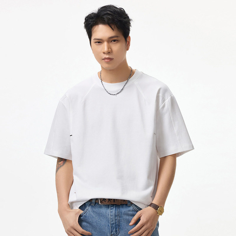 夏季精梳棉日系老钱风短袖T恤男