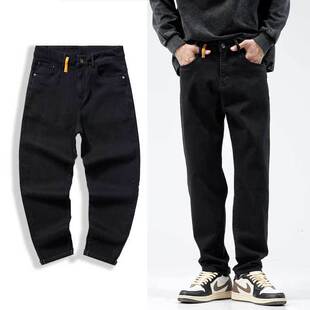 美式牛仔裤男款休闲锥形黑色裤子冬季加绒新款水洗不掉色长裤男