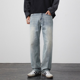 宽松显高休闲裤 春夏新款 新款 高街复古直筒通勤牛仔裤 上班 宽松韩版