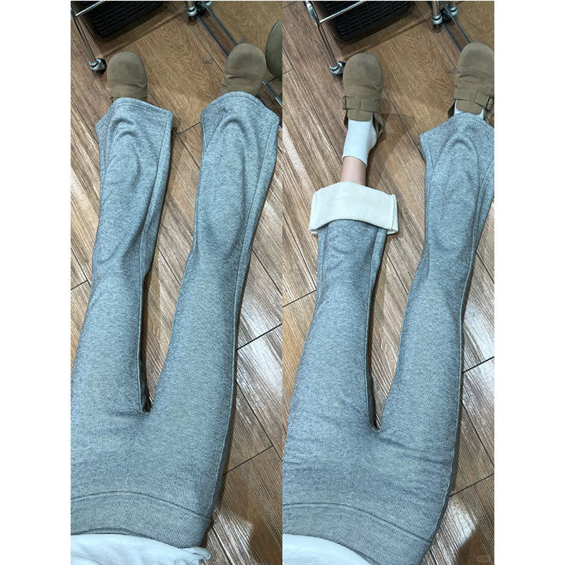 lu系灰色微喇裤女秋冬加绒低腰垂感显瘦运动裤小个子瑜伽喇叭卫裤