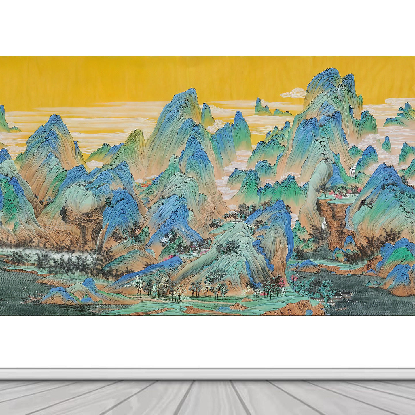 千里江山图自粘山水风景宋代美学办公室沙发背景墙贴客厅装饰壁画,家居饰品,现代装饰画,淘宝优惠券,粉丝福利购,淘宝优惠卷