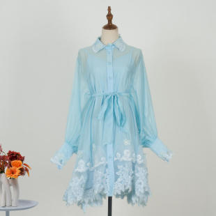 色飞飞袖 实拍现货配吊带蕾丝点缀超宽松长袖 连衣裙 高领麻 衬衫