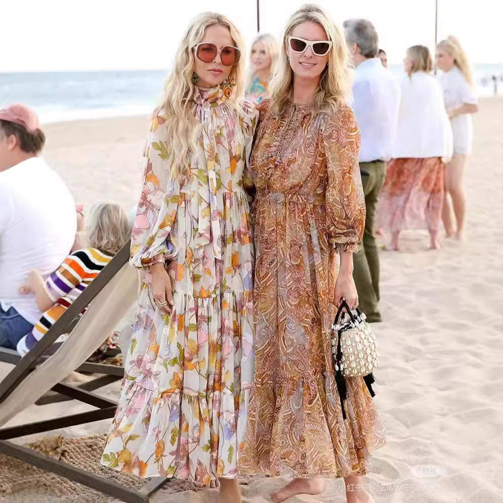 新款 外贸澳洲复古印花荷叶边V领长袖两件套雪纺连衣裙女,女装/女士精品,连衣裙,淘宝优惠券,粉丝福利购,淘宝优惠卷