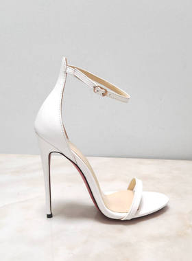 时装凉鞋欧美白色搭扣细跟女鞋大码高跟鞋13cm sandals仿皮