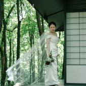 WHITE 旅拍婚礼户外新娘气质简约写真 单层加蓬头纱 FANGLE 风和