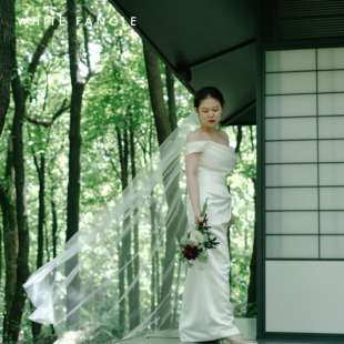 WHITE FANGLE 风和 单层加蓬头纱 旅拍婚礼户外新娘气质简约写真