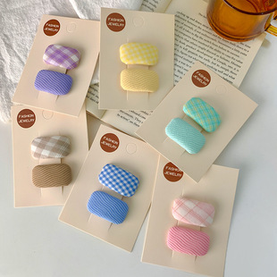 韩版马卡龙布艺格纹发夹侧边发饰糖果色少女bb夹前额刘海夹碎发夹