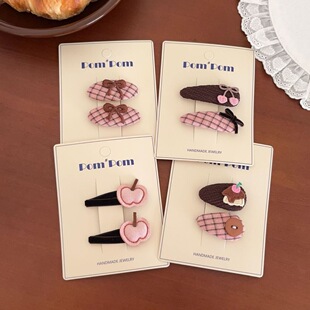 可露丽粉色系!复古蝴蝶结蛋糕发夹布艺掰掰夹碎发刘海夹可爱边夹