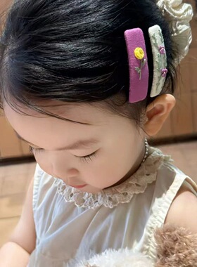 儿童紫色刺绣bb夹宝宝可爱发夹头饰女童发卡刘海夹碎发夹夹子发饰