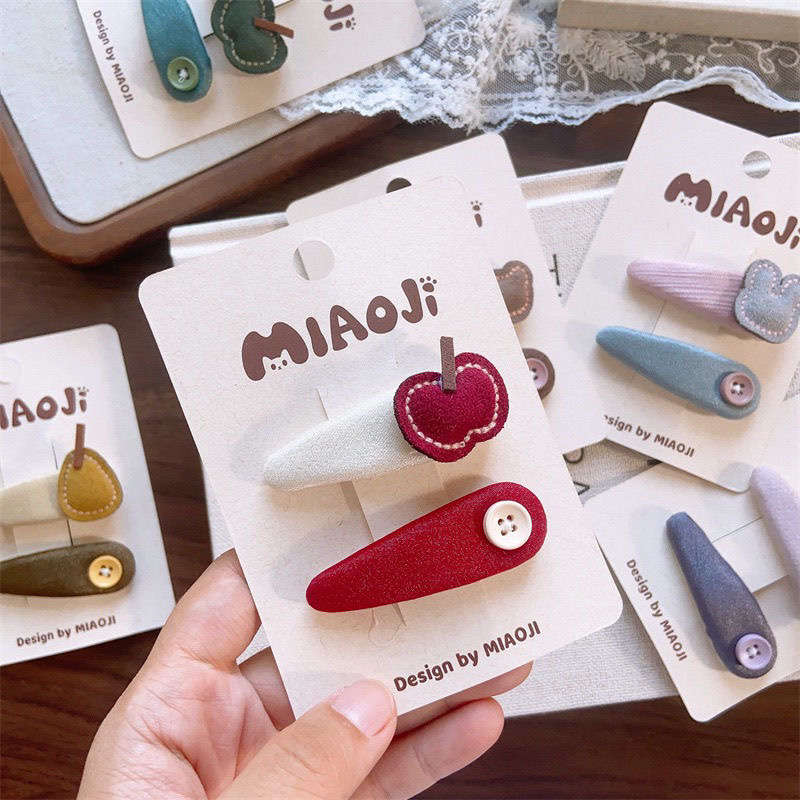 韩系新款儿童秋冬季布艺塞棉超纤水果BB夹女童纯色兔头女童侧边夹