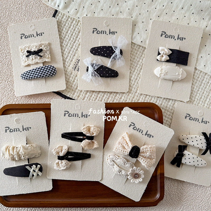 2025韩式布艺甜酷蝴蝶结网纱花朵蕾丝波点女童基础掰掰夹侧边发饰