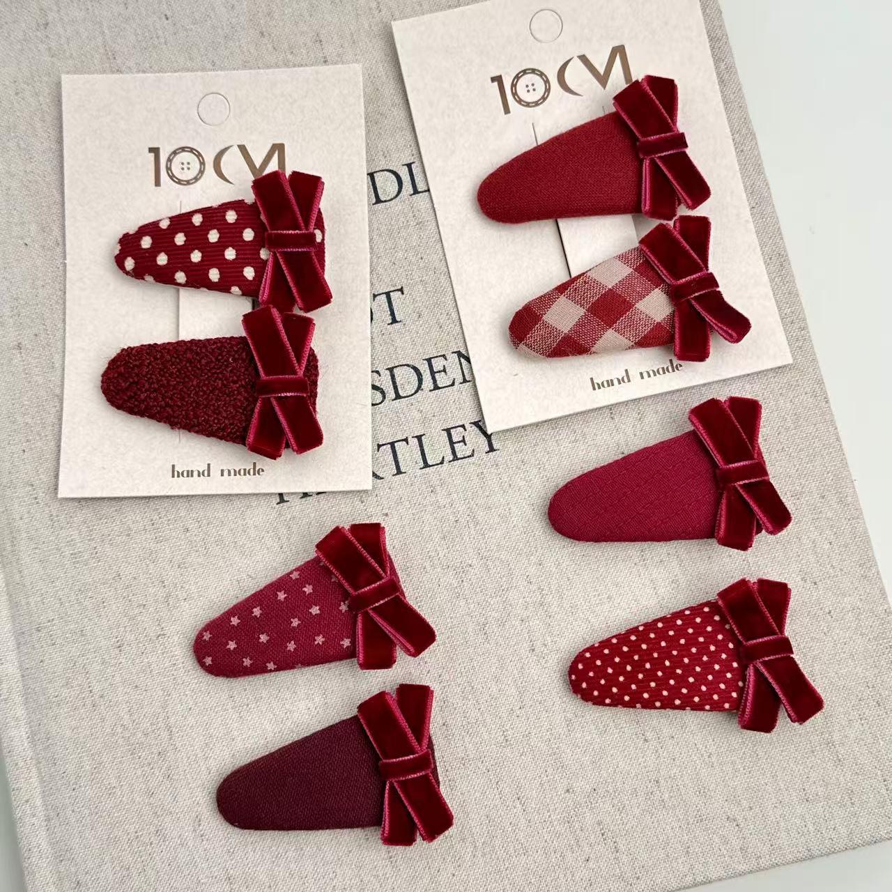 新年红色布艺发夹发卡边夹