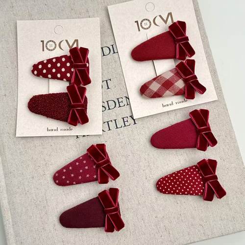 新年红色布艺发夹发卡边夹