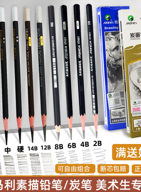马利素描铅笔炭笔美术生专用玛丽b2b4b6b8b12b绘画铅笔马力软性中性软中硬碳笔马丽牌14b16b速写画画工具套装