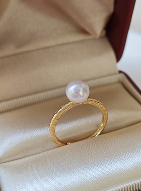 竺玥·精工s925银镀金天然珍珠戒指轻奢小众设计高级感开口可调节