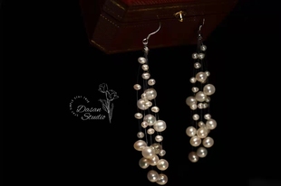 芭蕾女孩天然淡水珍珠耳坠长款流苏满天星耳饰优雅S925银修饰脸型