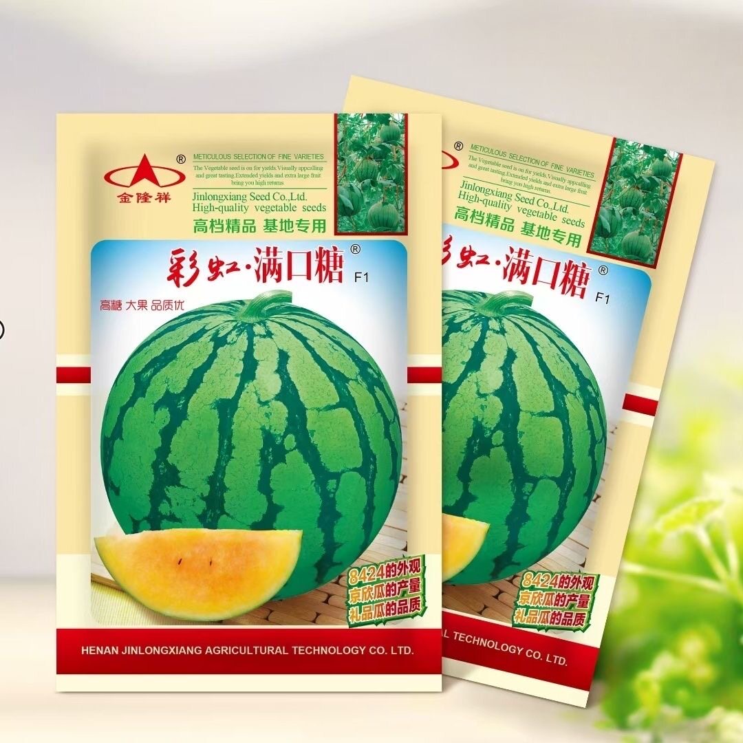 彩虹满口糖西瓜种子礼品西瓜橙黄瓤橘肉皮薄冰淇淋口感西瓜种籽孑