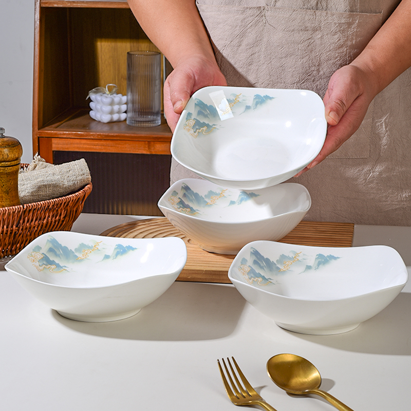 网红新款陶瓷餐具四角碗家用沙拉碗8英寸四方碗翘脚盘创意水果碗