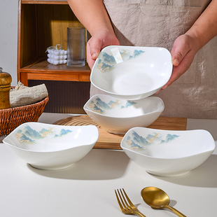 网红新款 陶瓷餐具四角碗家用沙拉碗8英寸四方碗翘脚盘创意水果碗