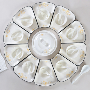 2025新款 盘家用团圆聚会碗盘大号扇形盘加厚 陶瓷餐具拼盘组合套装