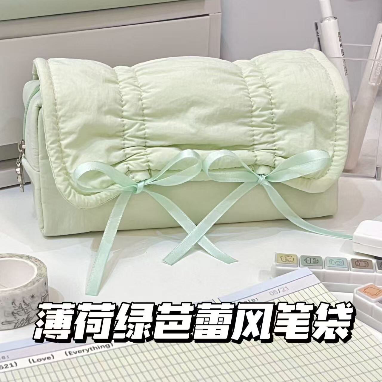 新款小清新芭蕾风蝴蝶结奶fufu笔袋少女心高颜值大容量文具铅笔袋