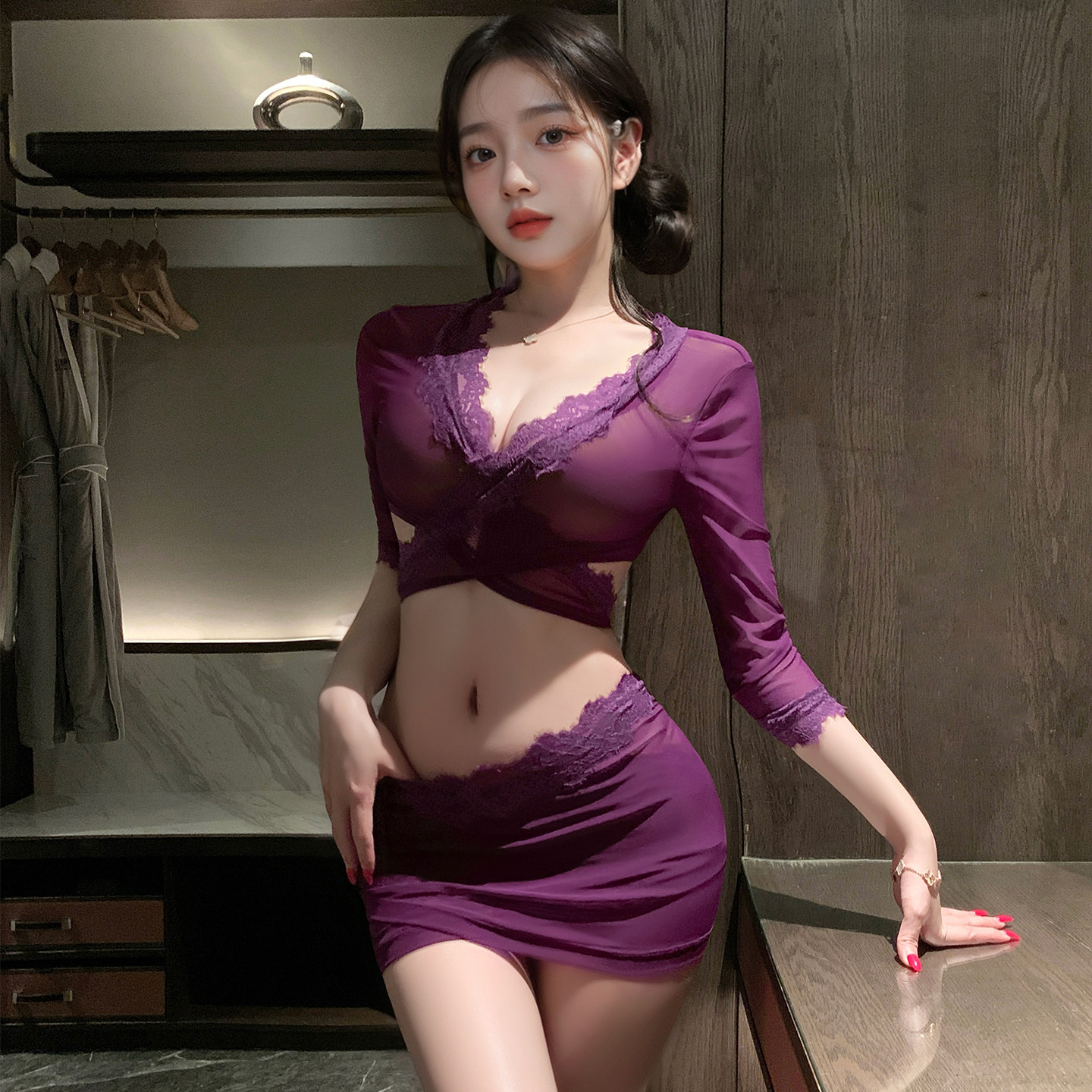 性感紫色蕾丝睡衣情调战袍女独特绝美高级纯欲御姐风2026新款睡裙