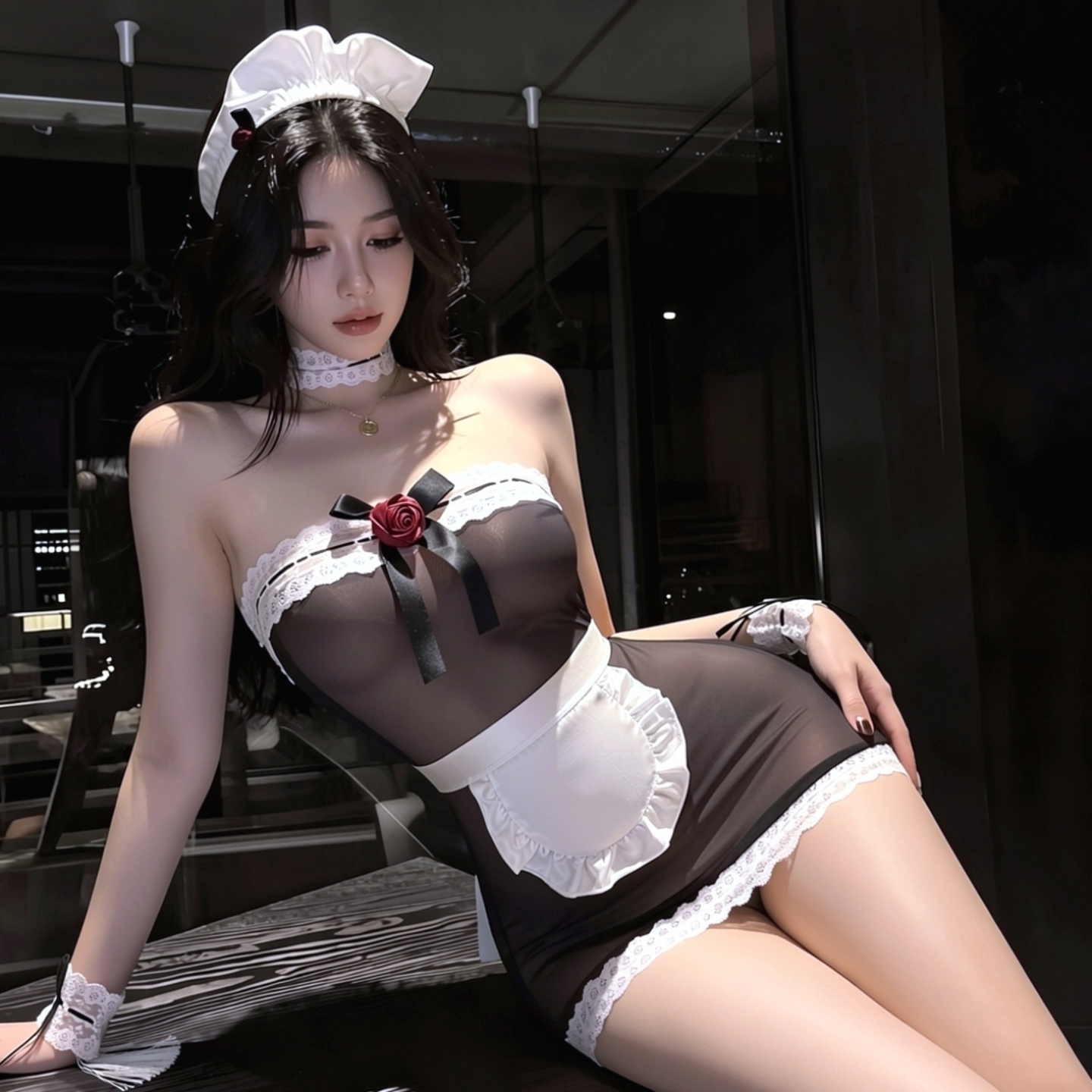性感蕾丝抹胸睡裙纯欲女仆情愫制服套装趣味透视诱惑绑带裹胸内衣