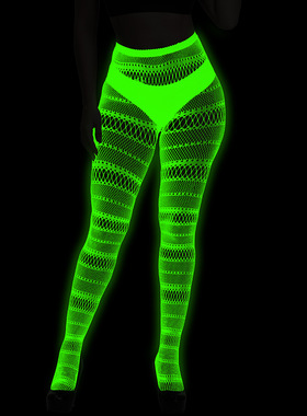 荧光丝袜情调禁欲系重口味女绿色夜光渔网袜高级感发光打底连裤袜