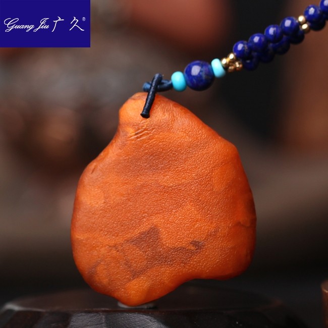 广久 波罗的海天然蜜蜡吊坠 原皮琥珀原石原矿项坠挂件送链9.57g