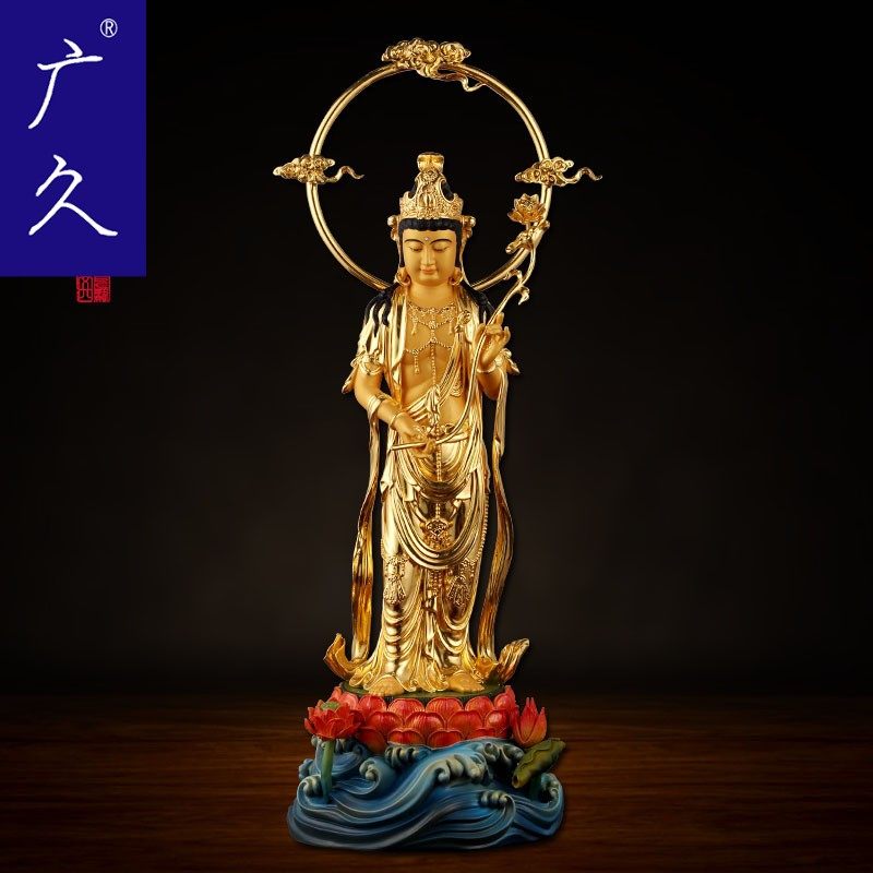 广久纯铜贴金大势至菩萨佛像 西方三圣观音佛像供奉家居DM0311