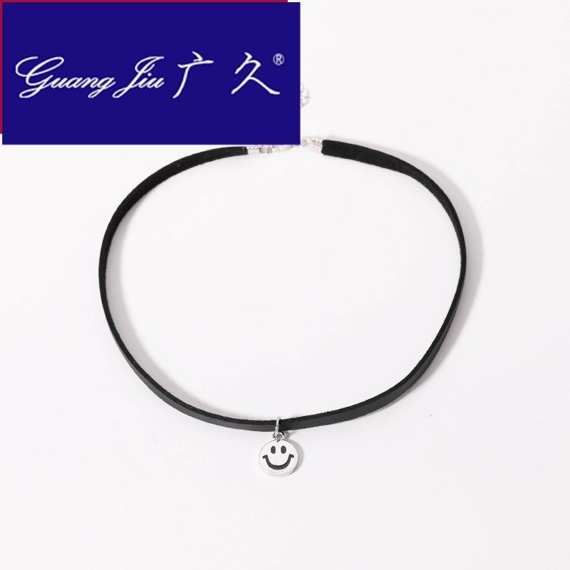 广久A1微笑表情银吊坠项圈日韩简约锁骨链颈带颈链情人节礼物