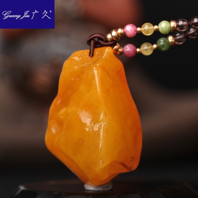 广久 波罗的海天然蜜蜡吊坠 原皮琥珀原石原矿项坠挂件送链17.01g