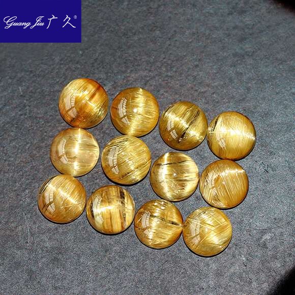 广久 天然钛晶裸石圆形一组戒面可镶嵌手链diy一套8*5mm送证书