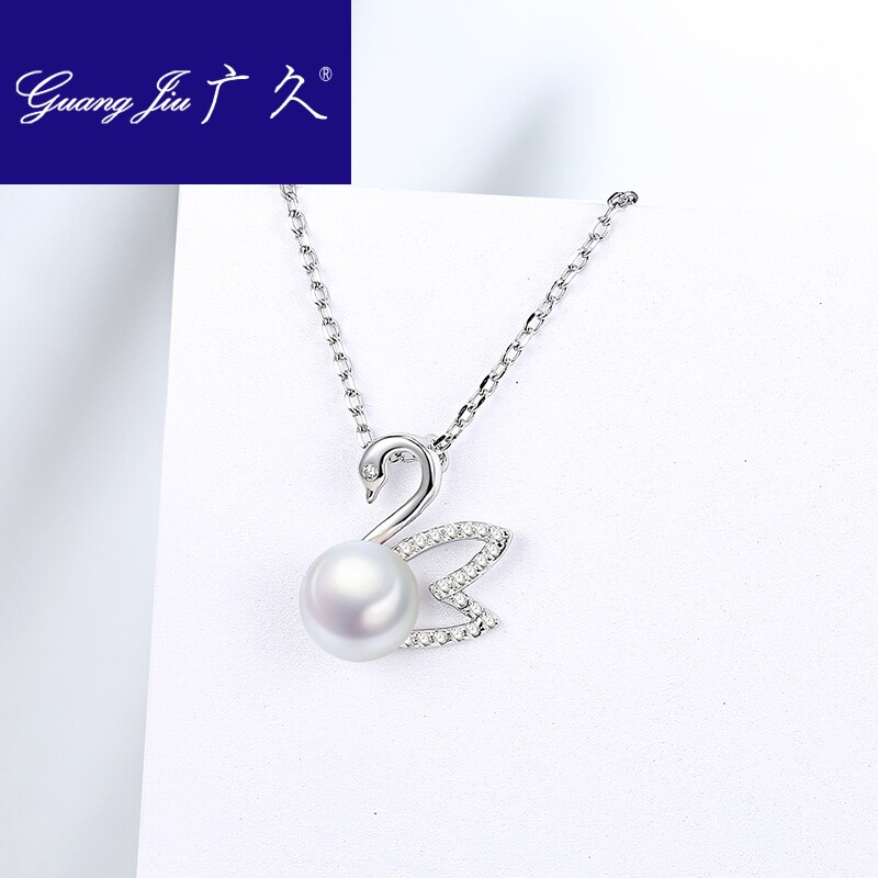 广久小众设计珍珠小天鹅项链吊坠女潮人925纯银抖音锁骨链HM1124