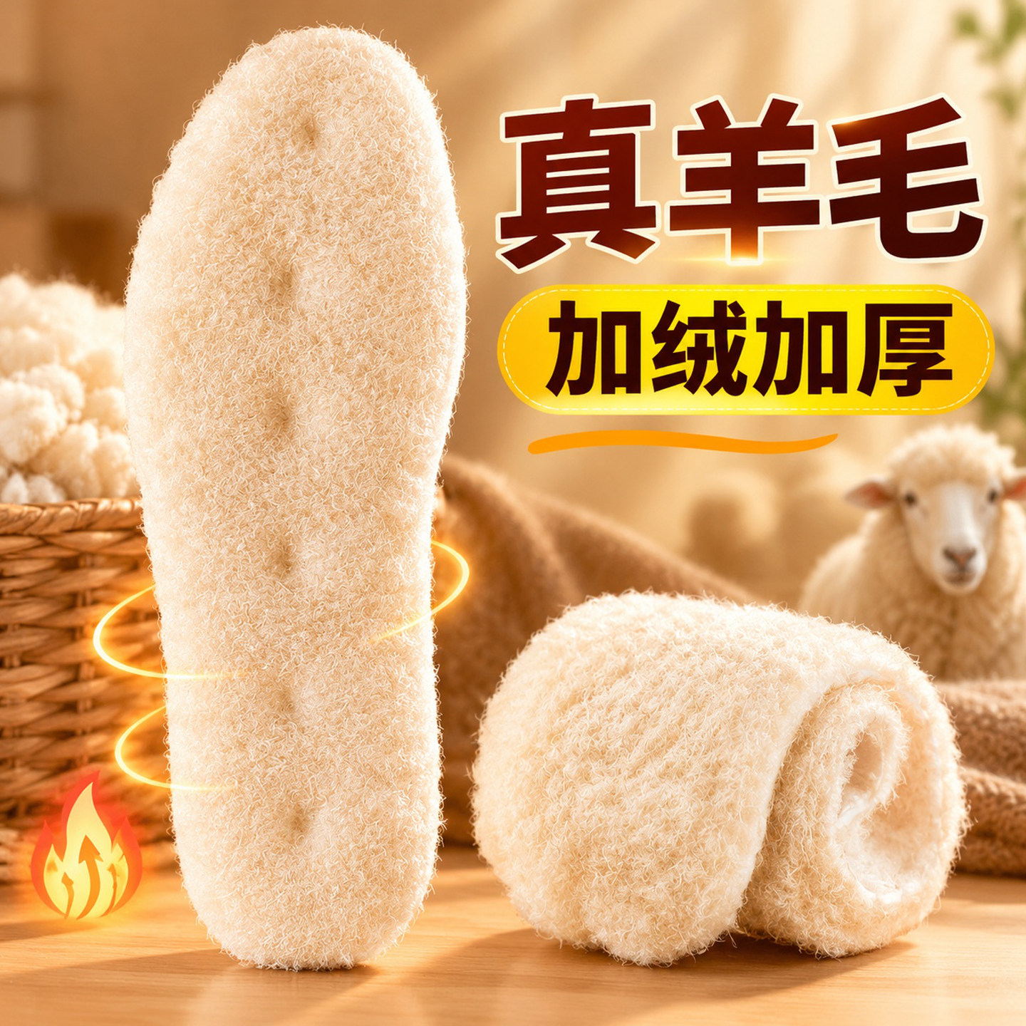 真羊毛鞋垫女新款冬季保暖加绒加厚毛绒毛毛秋冬天防寒棉鞋马丁靴